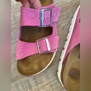 Papillio Birkenstock Arizona Chunky Suede Platform Sandals  Fuchsia SZ 40